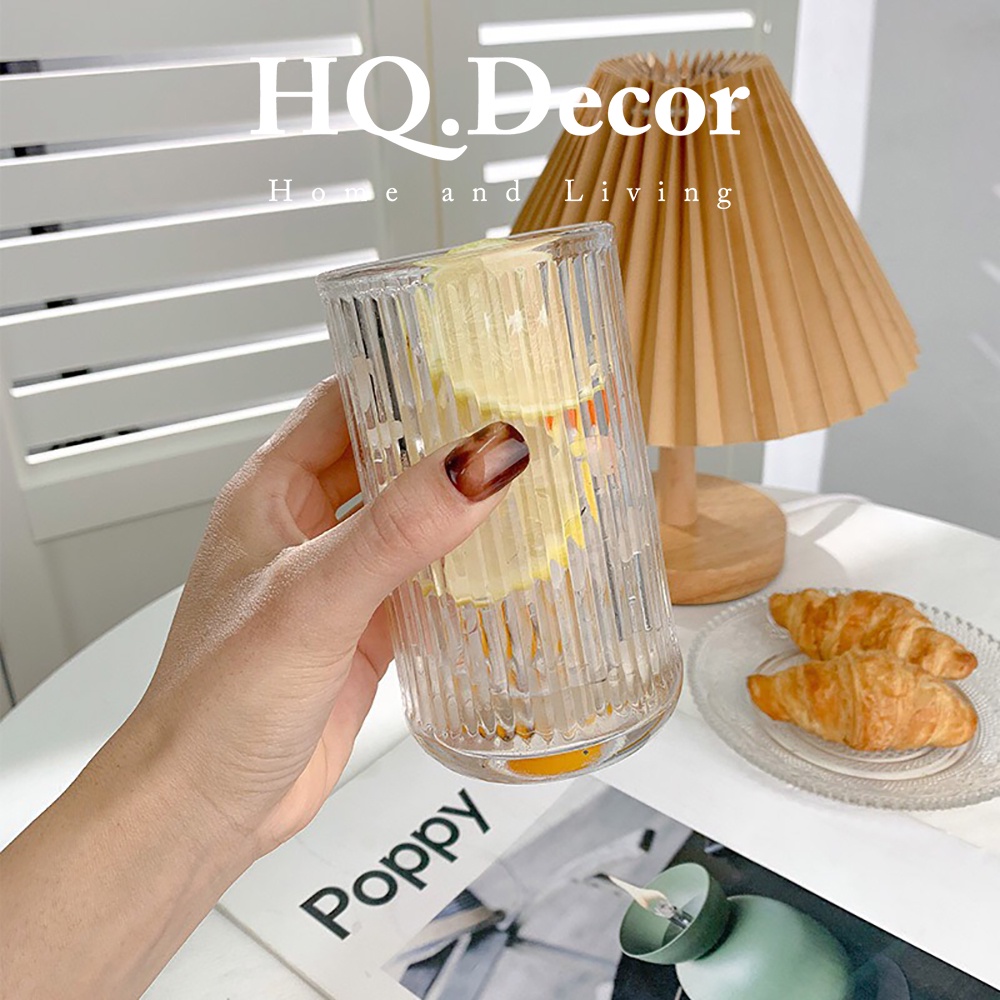 Ly thủy tinh chịu nhiệt vân sọc hình trụ uống nước, decor đẹp - HQ325