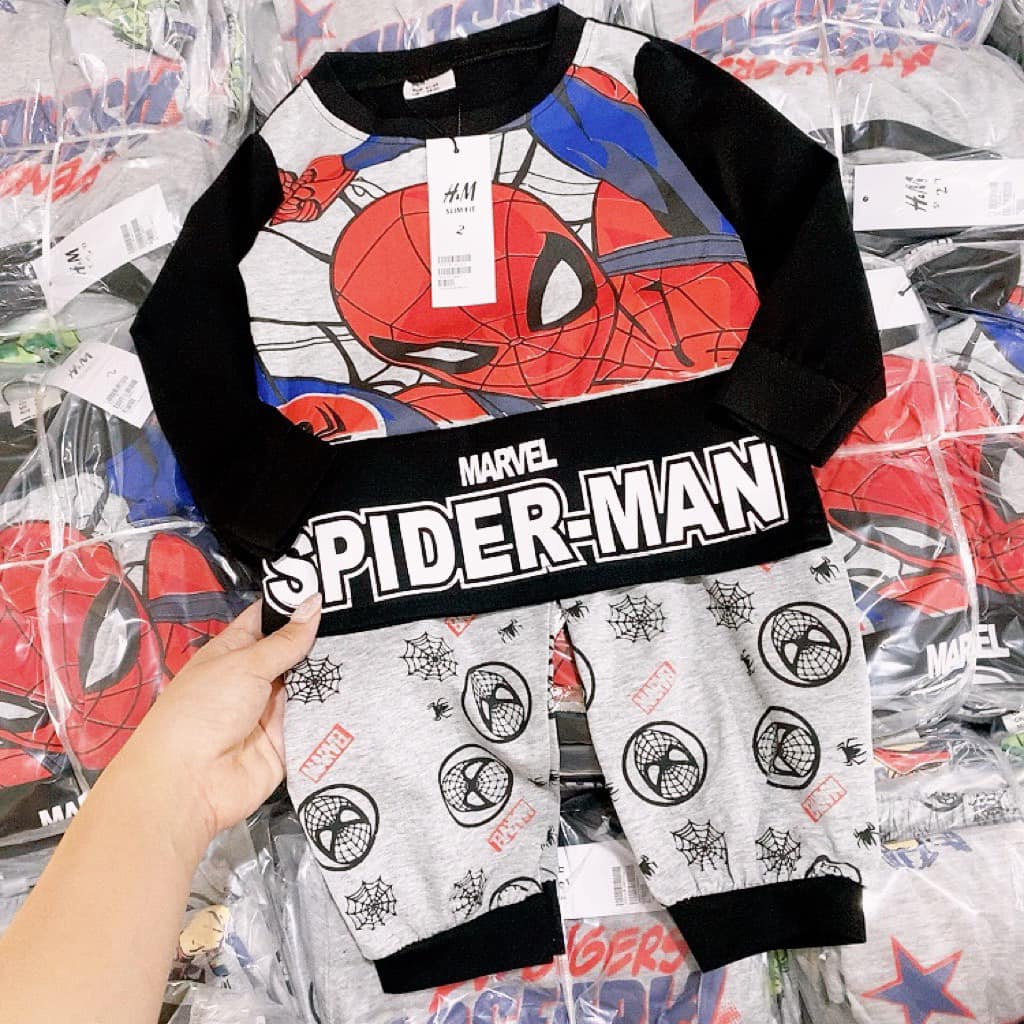 Bộ bé trai thu đông dài tay Combo 2 bộ cotton in hình Spiderman