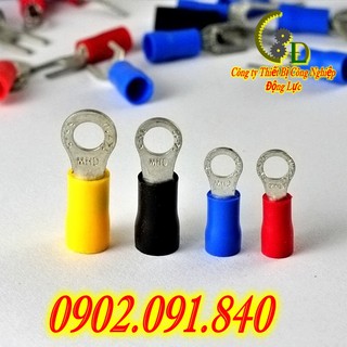 Đầu cos tròn bằng đồng 100cái, đầu cốt khuyên bấm dây điện 0.5mm 1.5mm RV1.25-3