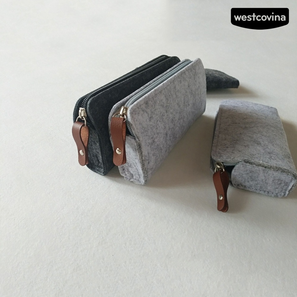 Túi Đựng Bút / Đồ Trang Điểm Bằng Vải Nỉ Có Khóa Kéo Đơn Giản