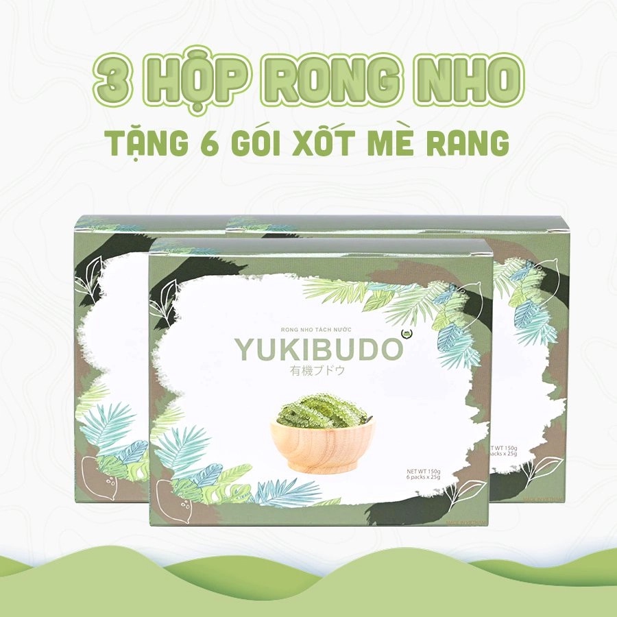 3 Hộp Rong Nho Tách Nước Yukibudo Nha Trang, Khánh Hoà + 6 Gói Xốt Mè Rang ( Hộp 6 gói x 25 gr )