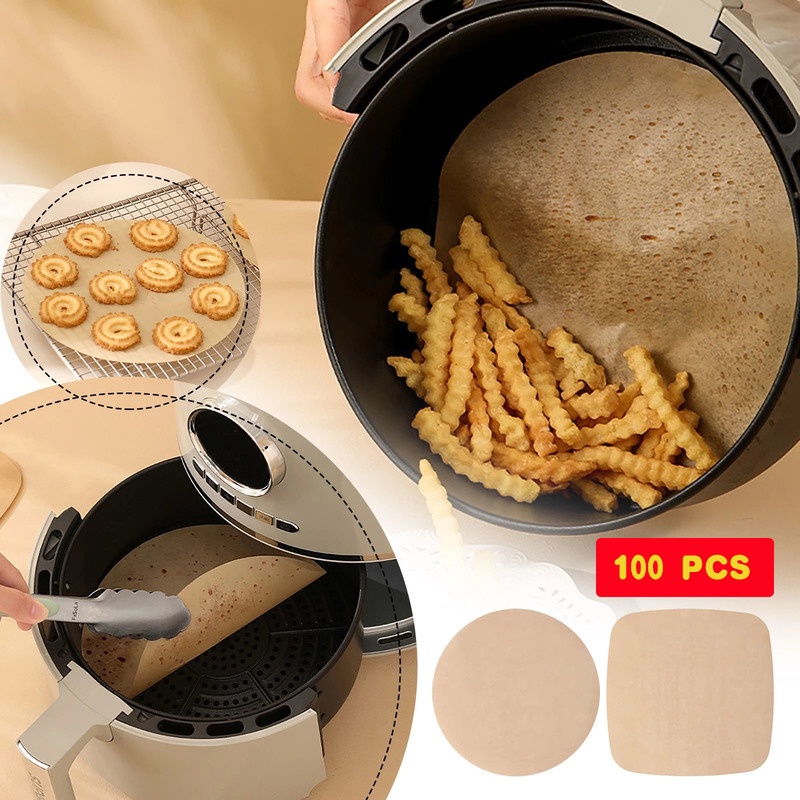 Set 100 Giấy Lót Silicon Không Dính Dùng Một Lần Cho Nồi Chiên Không Dầu/Nướng Bánh