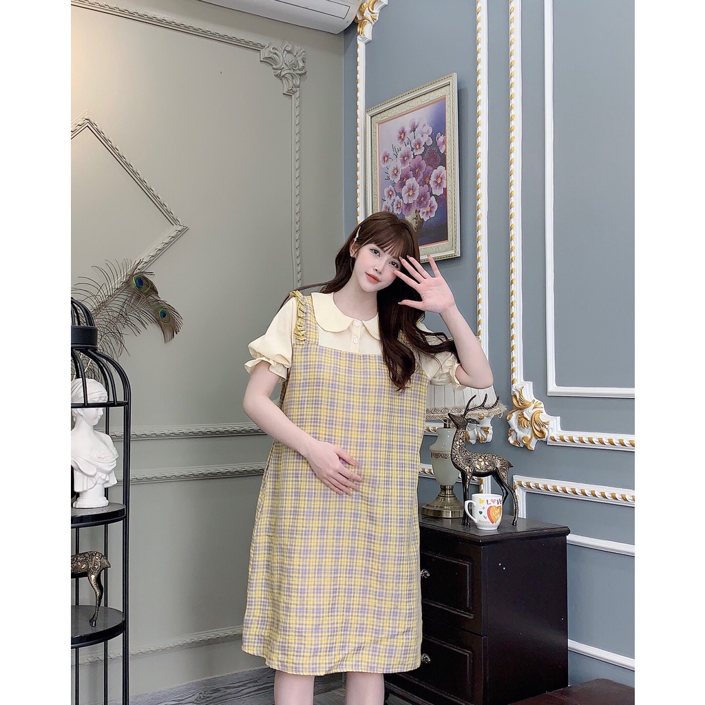 Yếm bầu liền áo thời trang thiết kế kẻ xinh xắn M497 Mom and Baby