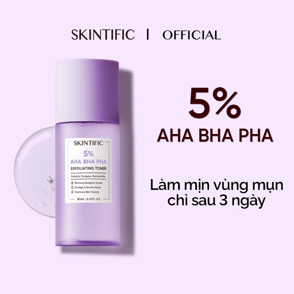 [Mã ICBFRI25 giảm 25K đơn 149k] Toner tẩy tế bào chết 5% AHA BHA PHA SKINTIFIC 80ml | BigBuy360 - bigbuy360.vn