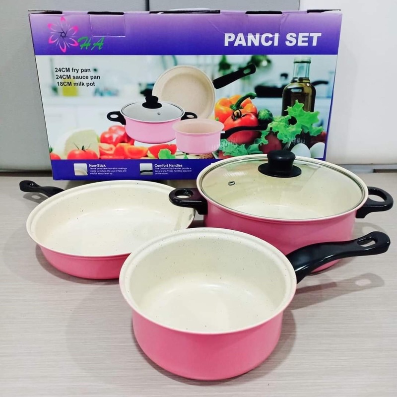 Bộ Nồi Chảo Thủy Tinh 3 Trong 1 Màu Xanh/Hồng 3 Trong 1 Tiện Dụng