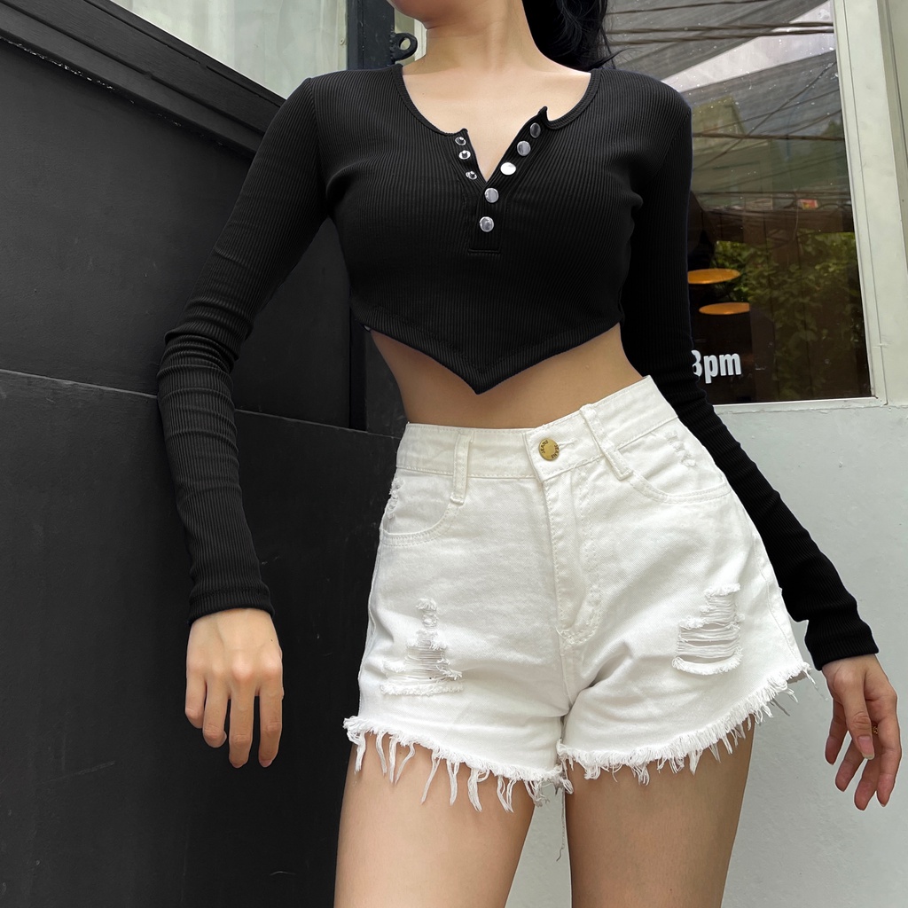 Quần short jean rách nhẹ tua rua - BANHBEO - MS.Q0190