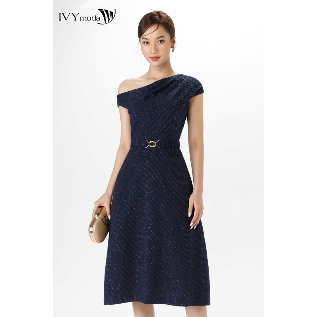 Đầm lệch vai ánh nhũ IVY moda MS 48T0080