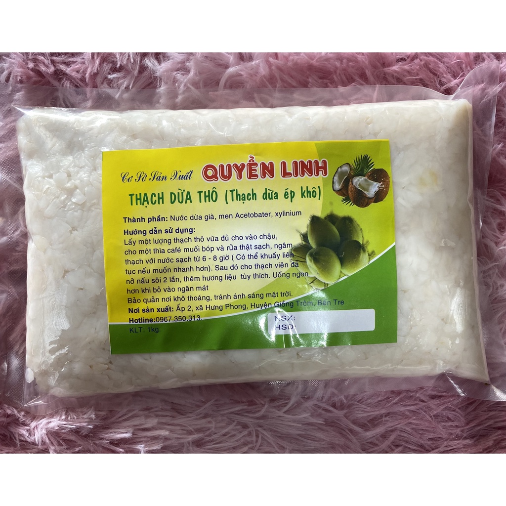 Thạch Dừa Thô bán sỉ 1kg loại 8ly ép thô (khô), Tặng kèm hương liệu.