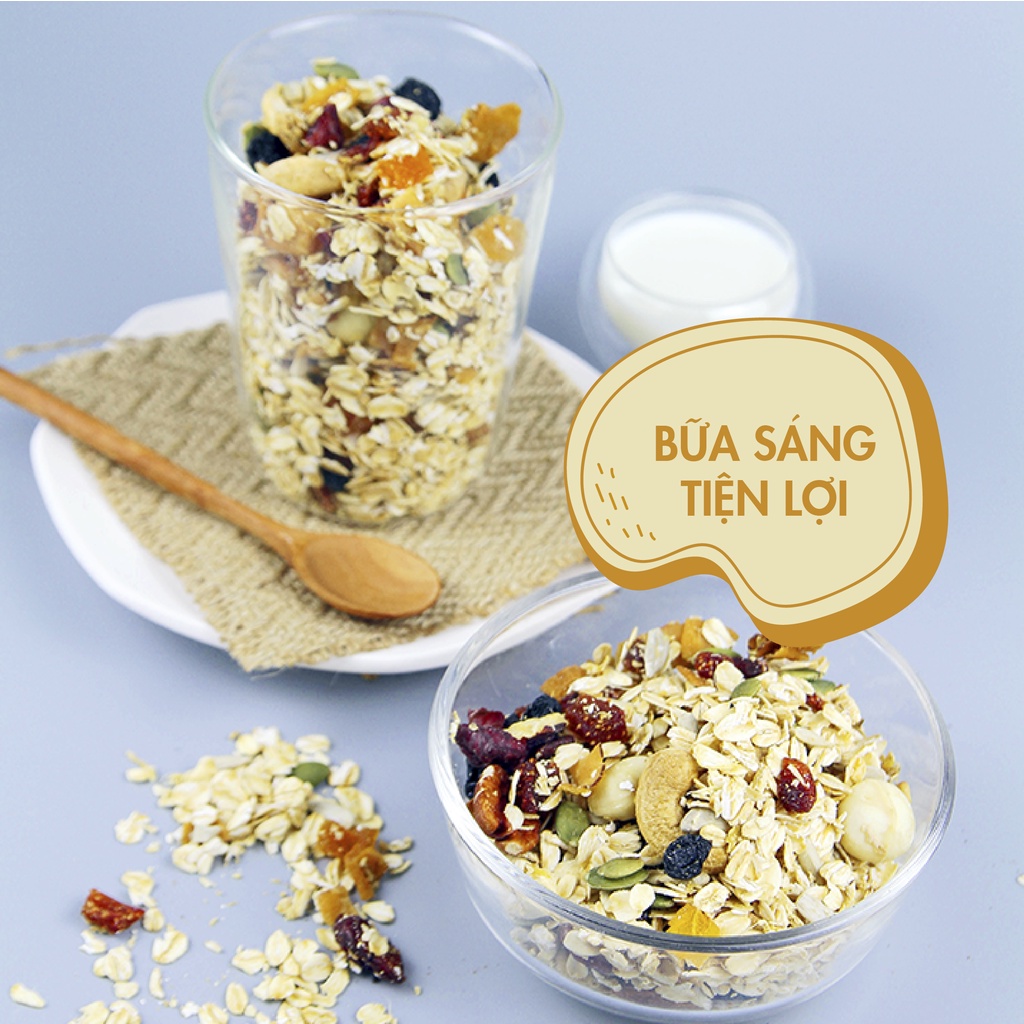 GRANOLA NGŨ CỐC 13 LOẠI HẠT &amp; TRÁI CÂY ăn vặt healthy cho người ăn kiêng ăn chay &amp; mẹ bầu bổ sung vitamin và khoáng chất