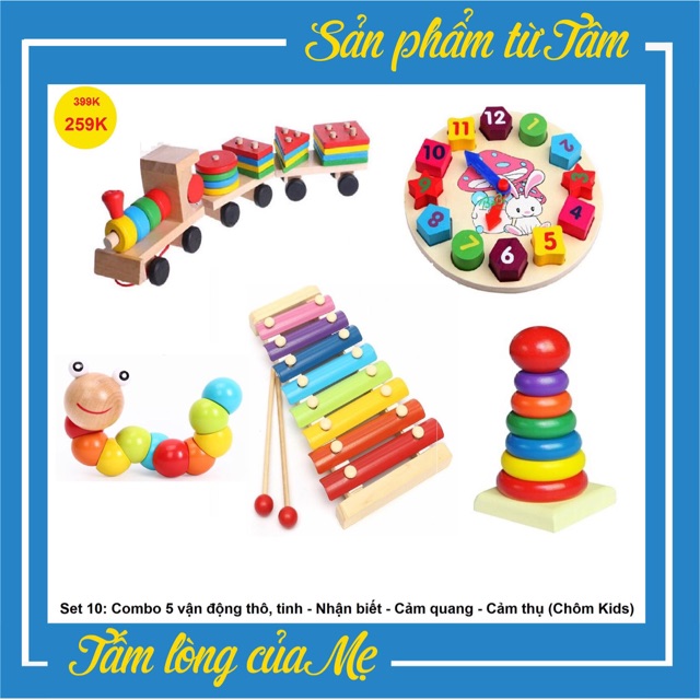 COMBO SET 5 MÓN VẬN ĐỘNG THÔ - TINH - CẢM QUAN - NHẬN BIÊT (1-5 TUỔI)