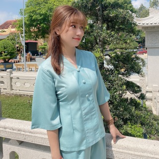 Áo lam đi chùa màu xanh ngọc