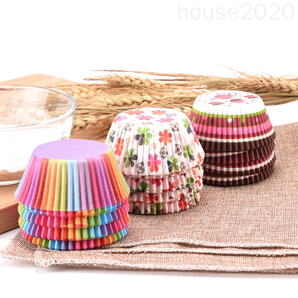 Set 100 đế giấy lót bánh cupcake không dính chống dầu màu sắc ngẫu nhiên HOUSE2020