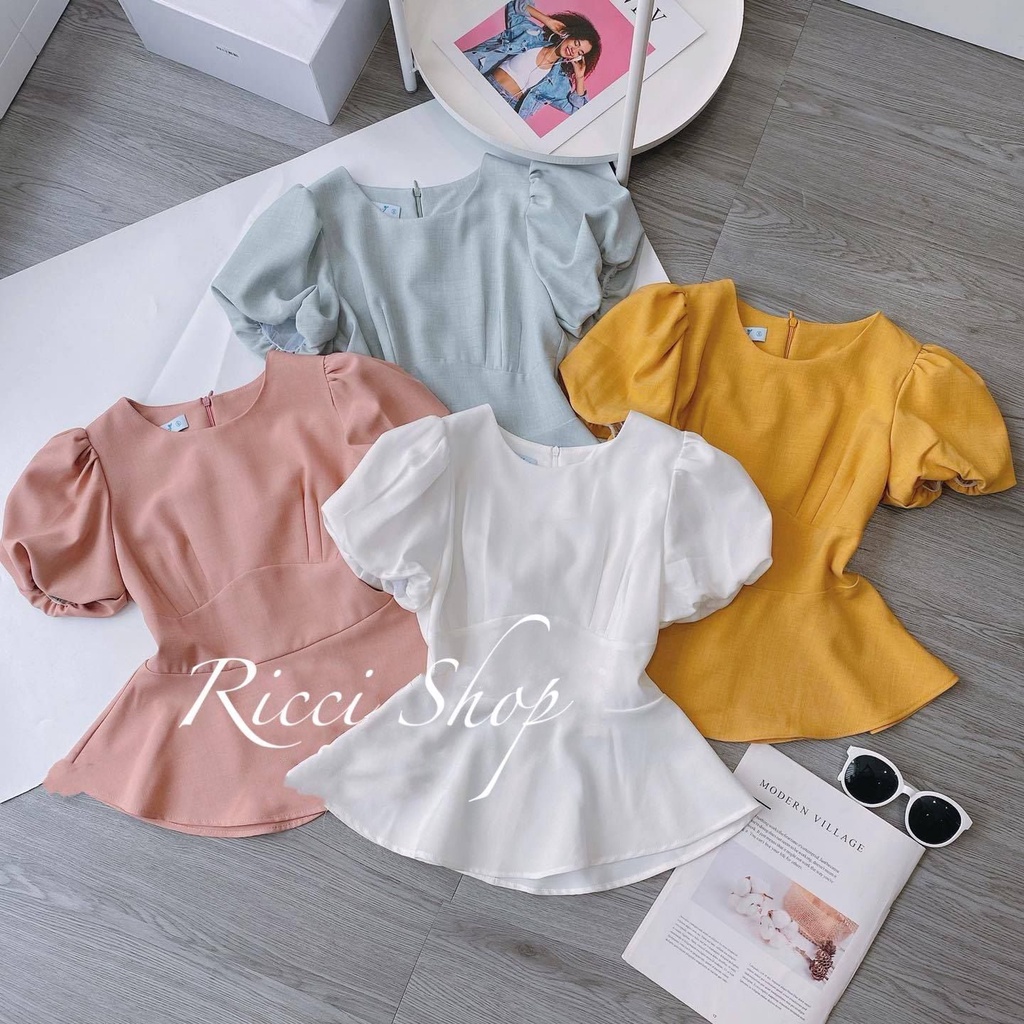 Áo Sơ mi Cổ tròn, tay bồng, bo eo - A239 Ricci