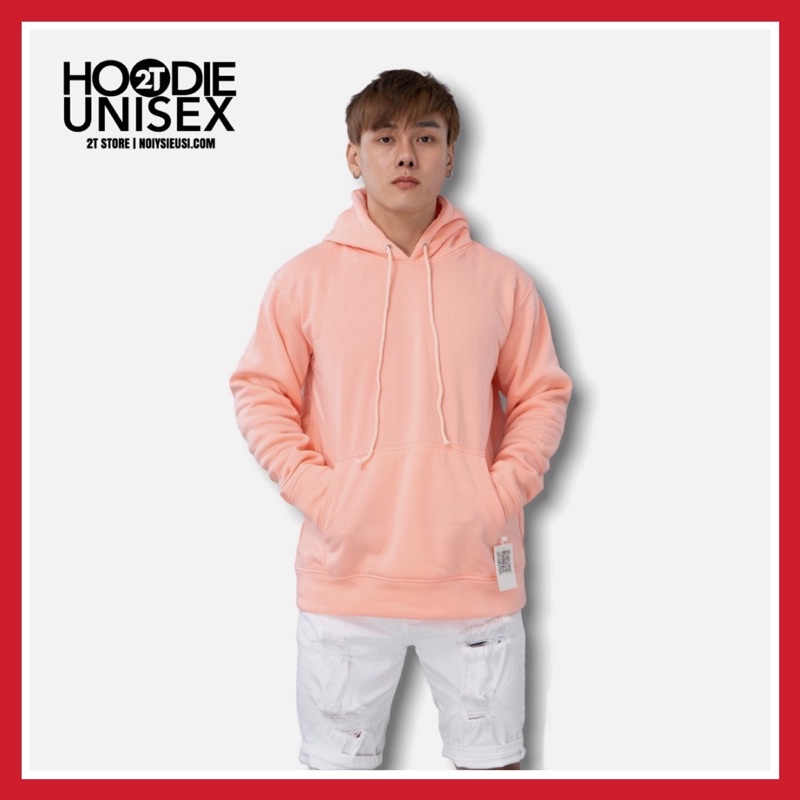 Áo hoodie unisex 2T Store H13 Cam Pastel - Áo khoác nỉ bông chui đầu nón 2 lớp dày dặn đẹp