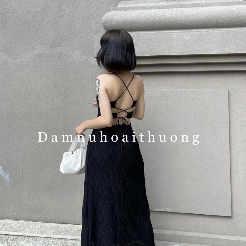 Đầm 2 dây ôm eo dáng xoè tôn dáng màu đen