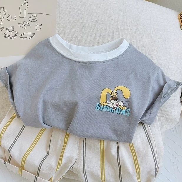 Bộ Áo Thun Ngắn Tay In Hoạt Hình + Quần Short Kẻ Sọc Thời Trang Mùa Hè 2023 Cho Bé Trai