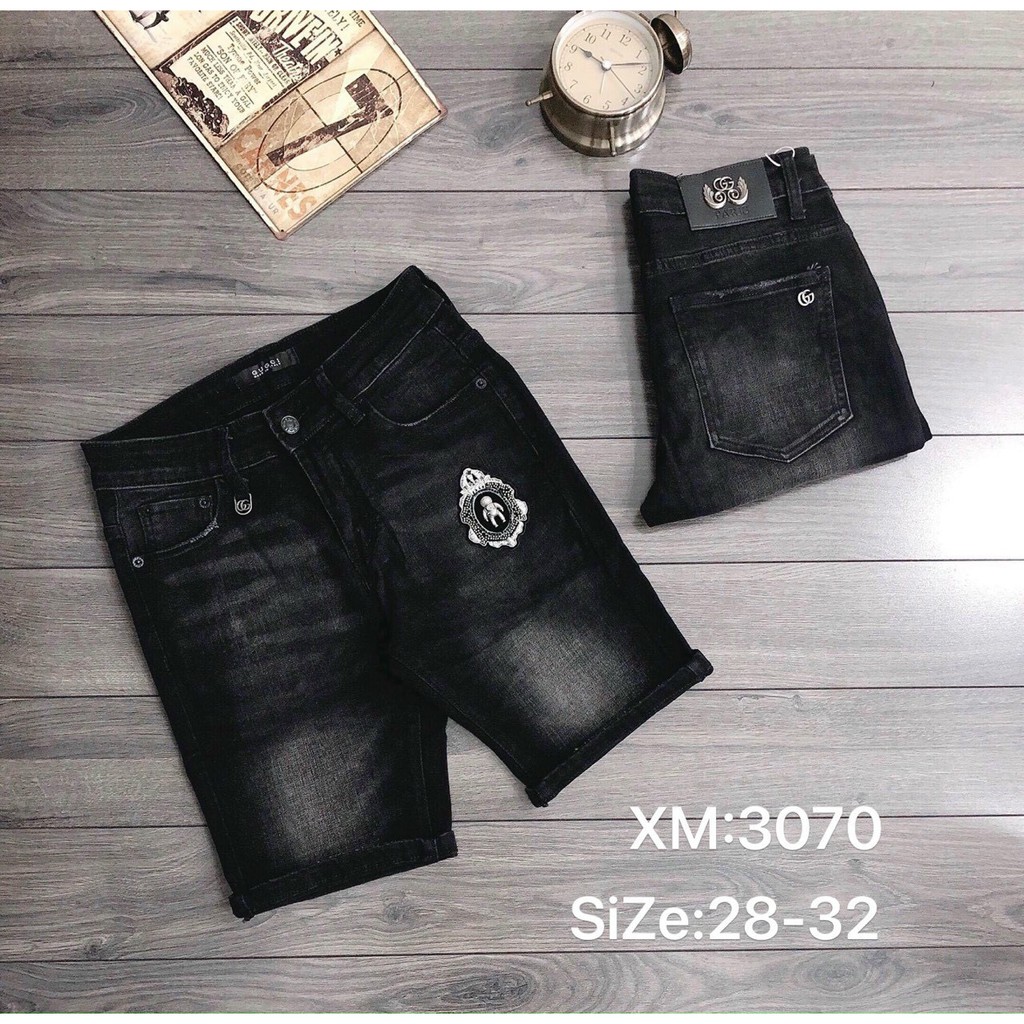 Quần Short Jean Nam Xám Rách Nhẹ In 3D Trend 2021 Chất Bò Dày Dặn Co giãn 3072