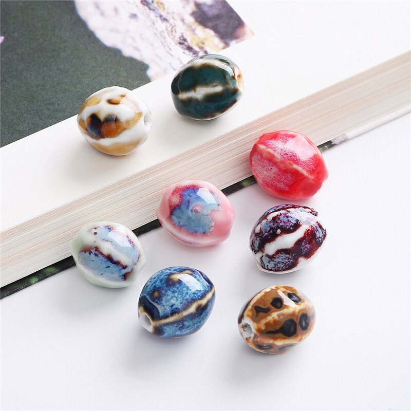 Bộ 5 hạt gốm tráng men hình oval lỗ xỏ lớn 16x14mm dành cho làm trang sức DIY