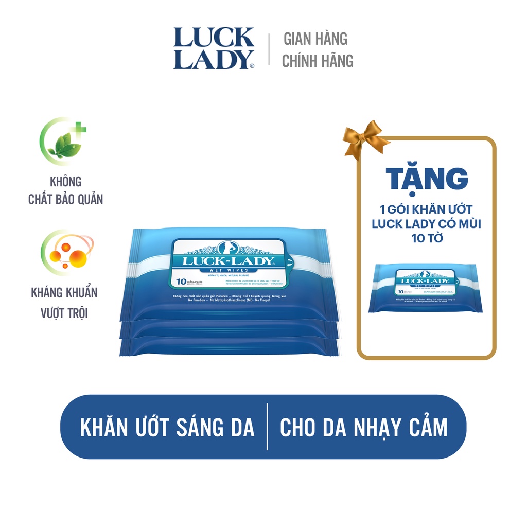 [MUA 3 TẶNG 1 CÙNG LOẠI] Combo 3 gói khăn ướt Luck lady có mùi 10 tờ tặng kèm 1 gói cùng loại