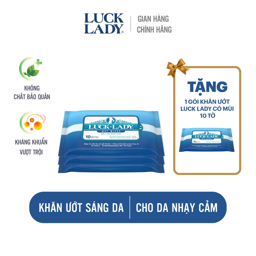 Mua 3 tặng 1 cùng loại mua 3 gói khăn ướt vs luck lady có mùi 10 tờ gói - ảnh sản phẩm 1