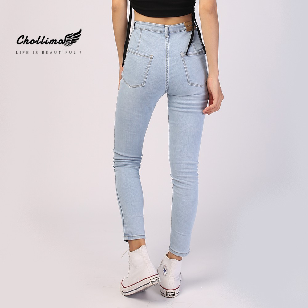 Quần jeans dài nữ co giãn Chollima trơn màu xanh trắng QD024 – quần bò nữ ulzzang