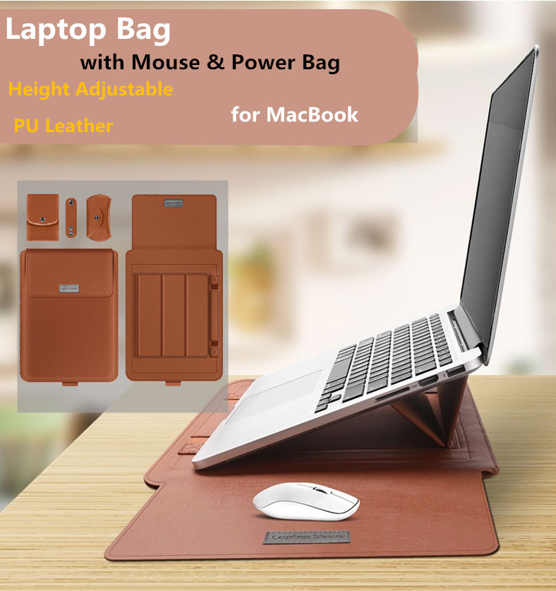 Túi Da Pu Đựng Laptop Tiện Lợi Chiều cao túi đựng máy tính xách tay Túi da PU có thể điều chỉnh MicroBook Giá đỡ máy tính xách tay có chuột và túi nguồn Tấm lót bàn có tản nhiệt tốt cho MicroBook Air
