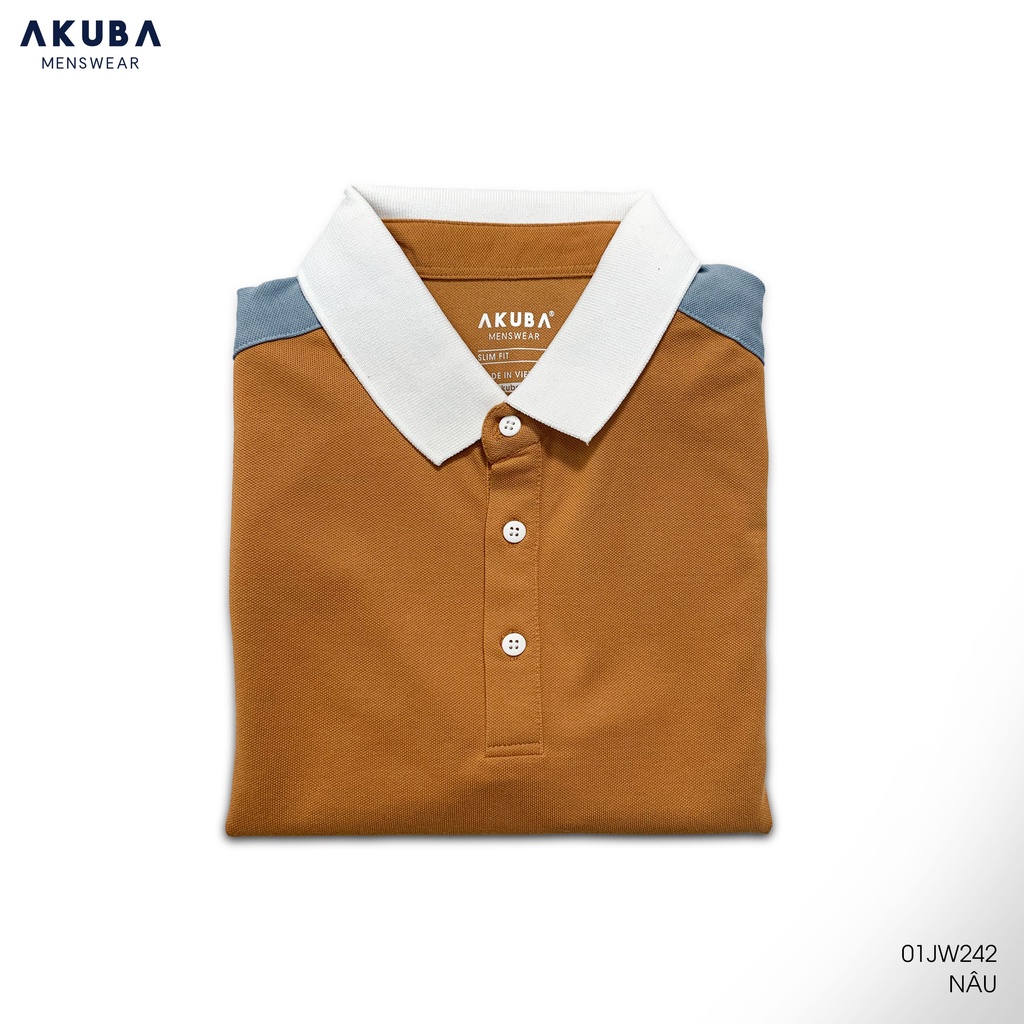 Áo thun polo nam AKUBA  form slimfit, chất liệu cotton, áo mịn, co giãn nhẹ, hạn chế xù lông, bền màu 01JW242