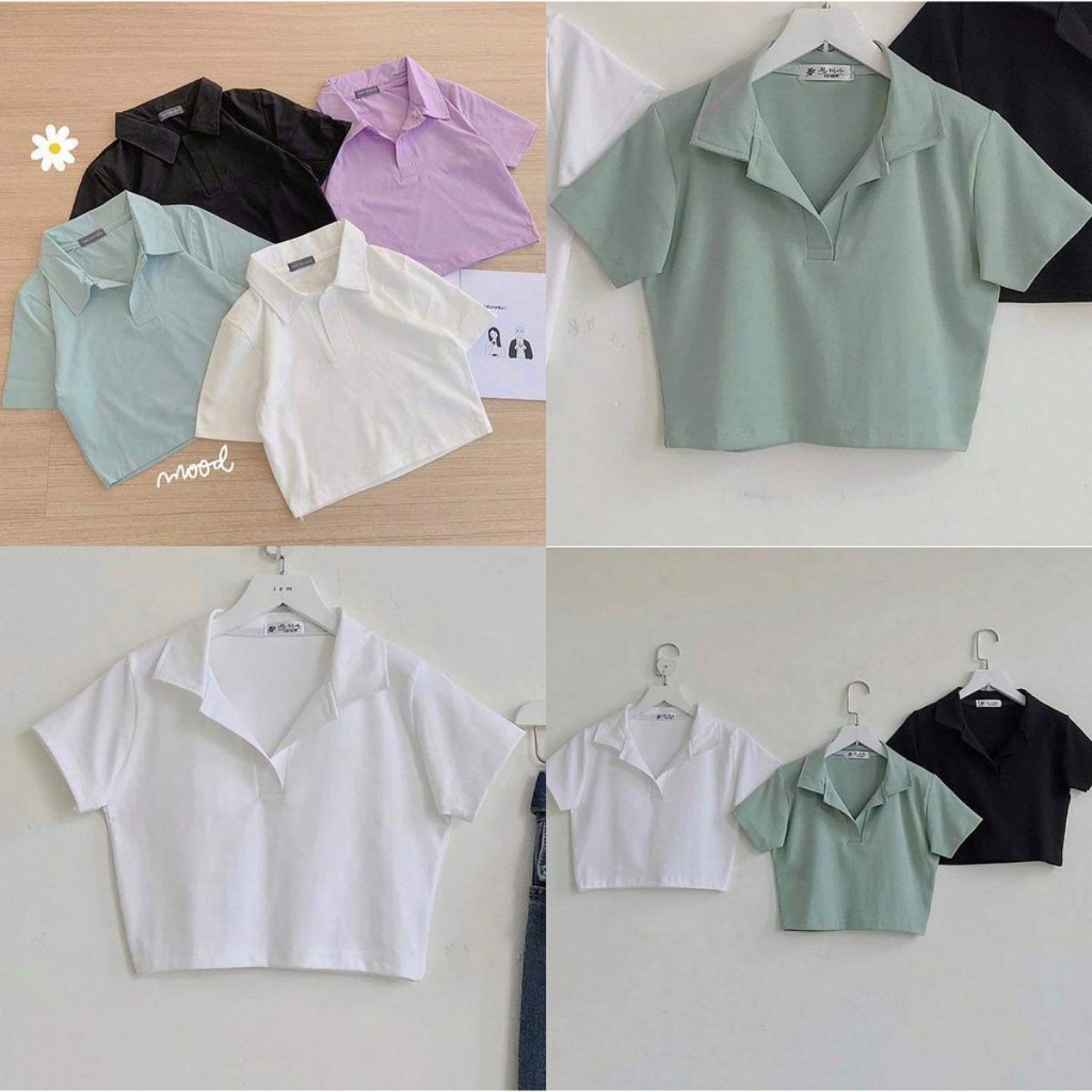 Áo Croptop Cổ trụ Polo Tay Ngắn Ôm nhe