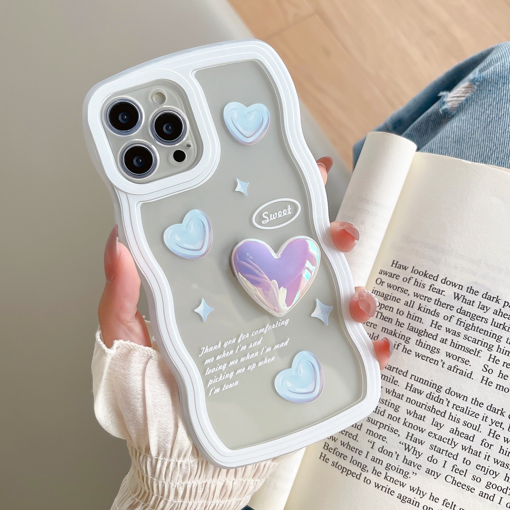Ốp Điện Thoại Trong Suốt Chống Sốc Họa Tiết Trái Tim Viền Lượn Sóng Cho IPhone 13 12 11 Pro Max XS XR XS Max 7 8 Plus