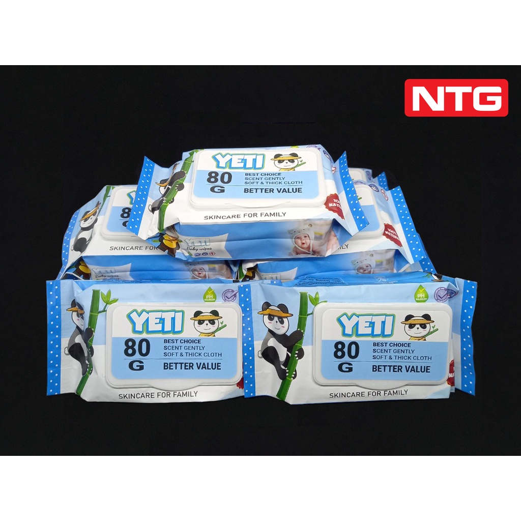 Set 10 gói khăn ướt 80gr YETI XANH, Tặng 1 bút bi, Hàng xuất Thái, không mùi. Vải dai mịn