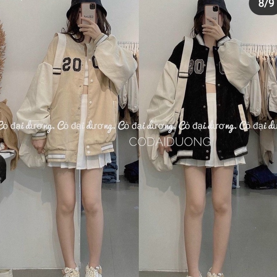 Áo Bomber phối tay, áo khoác kaki nhung Form rộng , UNISEX nam nữ mặc đẹp