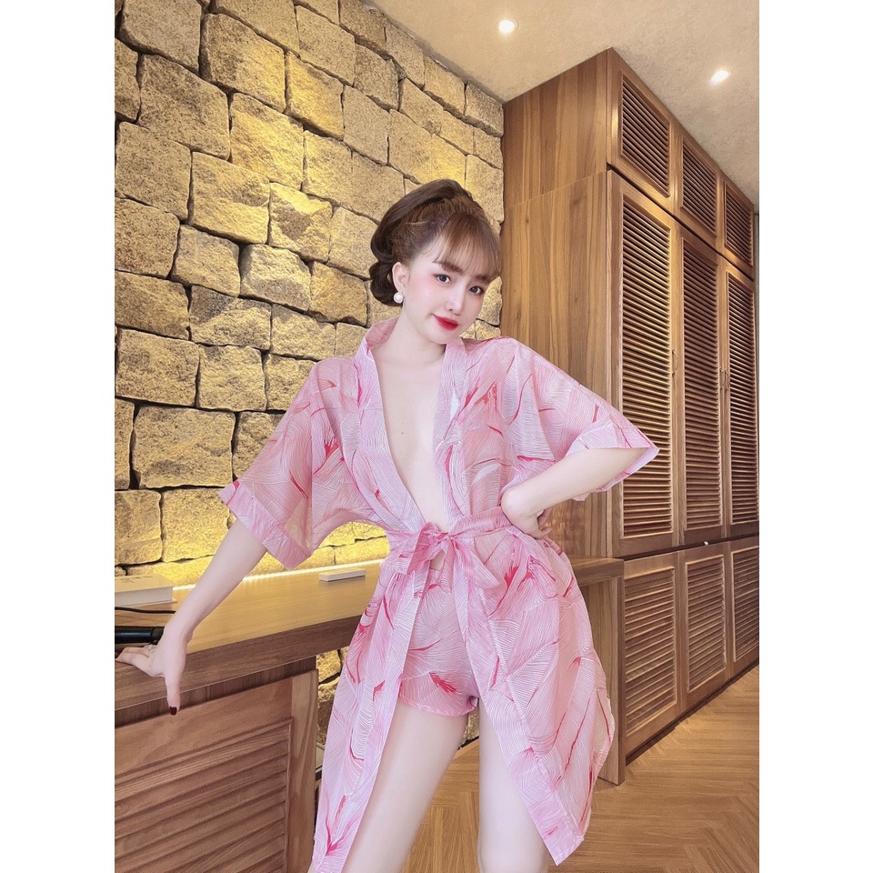 Choàng Ngủ Voan SOJUN Đồ Ngủ Sexy , set choàng voan kèm quần &lt;65kg