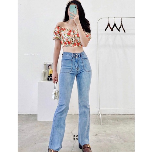 Quần Long Jeans ống suông cách điệu hai túi nổi ( 2103 )