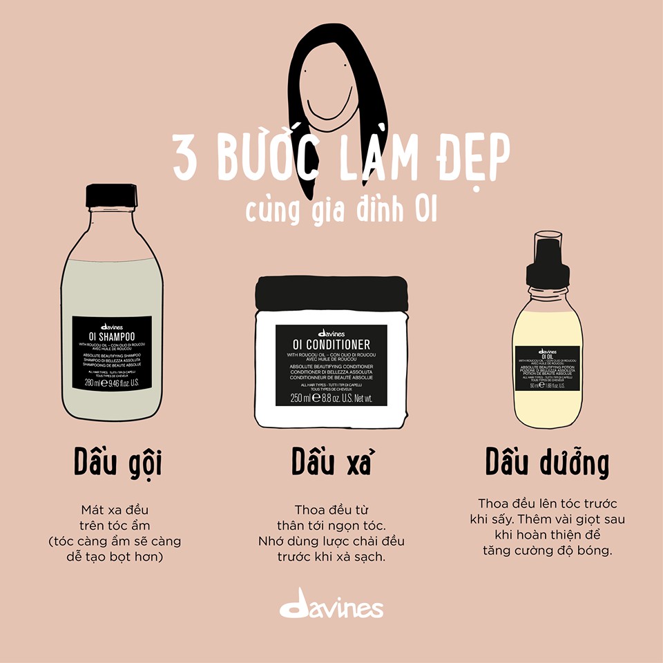 Combo trộn bộ dưỡng tóc DAVINES OI chính hãng ( bộ nhỏ )