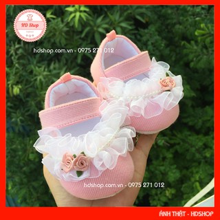 Giầy Tập Đi Cho Bé Gái �FREESHIP� Giầy cho bé sơ sinh 0 12 tháng hồng phấn ren nhún