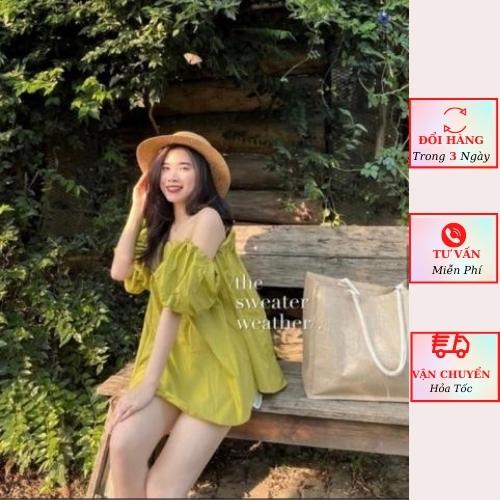 Áo trễ vai babydoll nữ tay bồng dáng suông oversize phom rộng tiểu thư bánh bèo đi biển Hàn Quốc