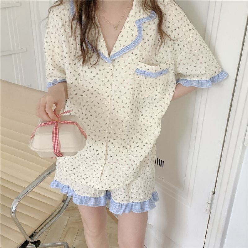 Bộ ngủ pyjama đùi họa tiết xinh xắn 2023