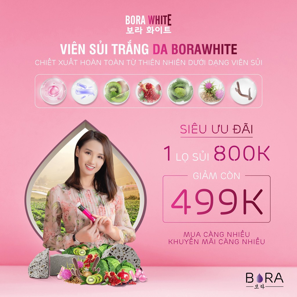 [Chính hãng] Viên sủi trắng da mờ nám Bora White liệu trình 20 ngày