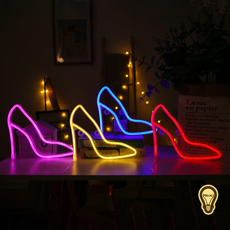 [ Tặng Móc Treo ] Đèn LED Neon Hình Giày Cao Gót Nữ Tính Decor trang trí Tiệm Thời Trang，Phòng Ngủ MOXI.