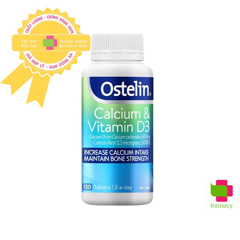 Canxi bầu Ostelin Calcium & Vitamin D3, Úc (130 viên) bổ sung Canxi, D3 phát triển xương, răng cho bà bầu, mẹ cho con bú