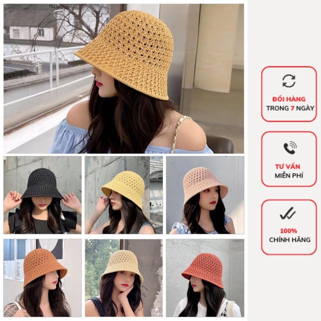 Mũ Len Jussy Official Chất Len Đan Mỏng Mềm Mại Kiểu Lưới To Vành Cụp Thoáng Mái Nhiều Màu Vintage