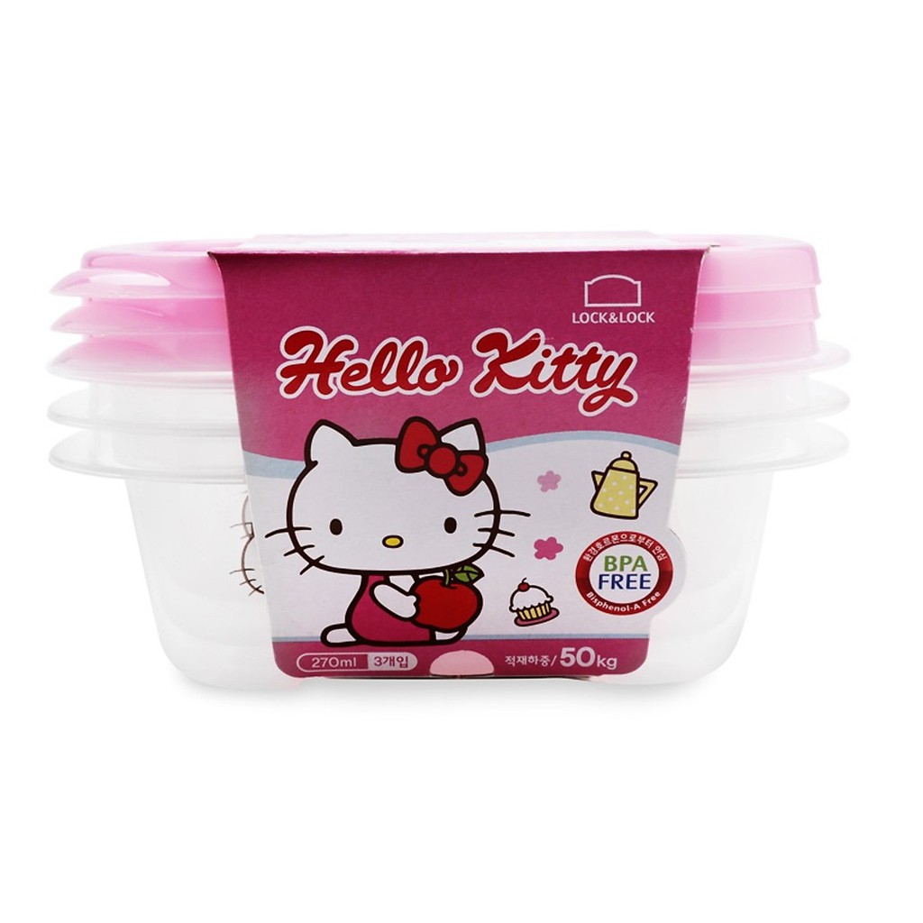 Bộ 3 Hộp Nhựa Lock&Lock Hello Kitty LKT803 (270ml x 3)