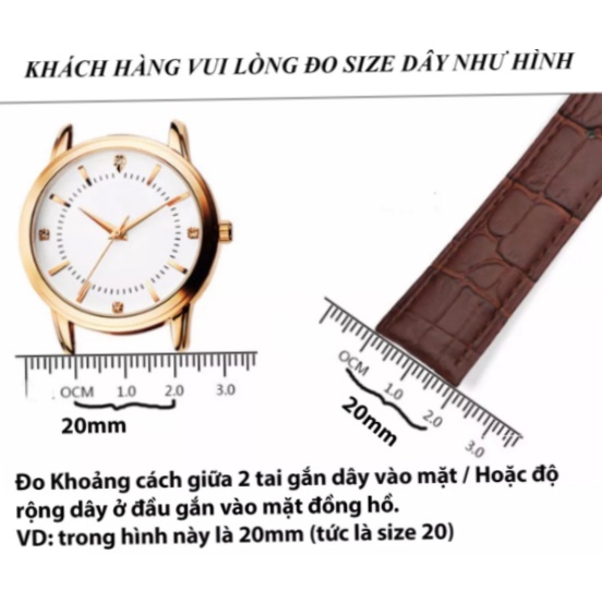 Dây đồng hồ da nam nữ chốt thông minh 18 20 22 mm size 18mm 20mm 22mm dây da bò thật dập vân cá sấu cực mềm và êm