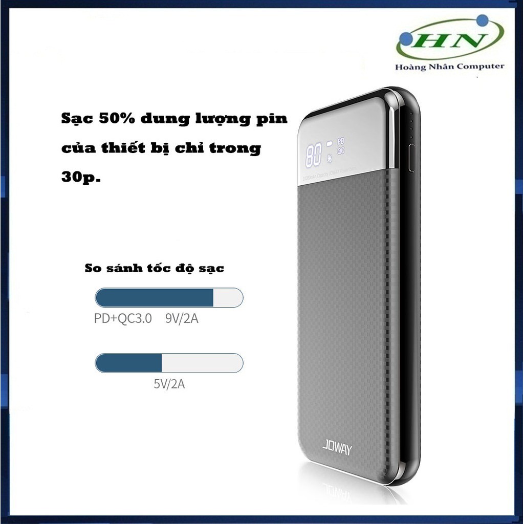 [Mã SKAMSALE03 giảm 10% đơn 200k] Pin Dự Phòng Có Sạc Nhanh QC 3.0 Rẻ Số 1, Vỏ Nhựa Cực Nhẹ Joway JP156 Màu Đen