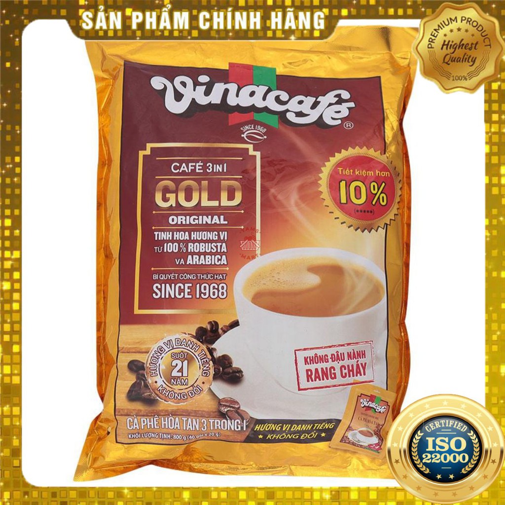[ Yams Mart ] Cafe Hòa Tan 3 In 1 Gold Orinal Vinacafé - 40 Gói X 20 G