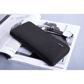 Ví dài nam cầm tay chất liệu vải jeans cao cấp 2 màu đen và xám