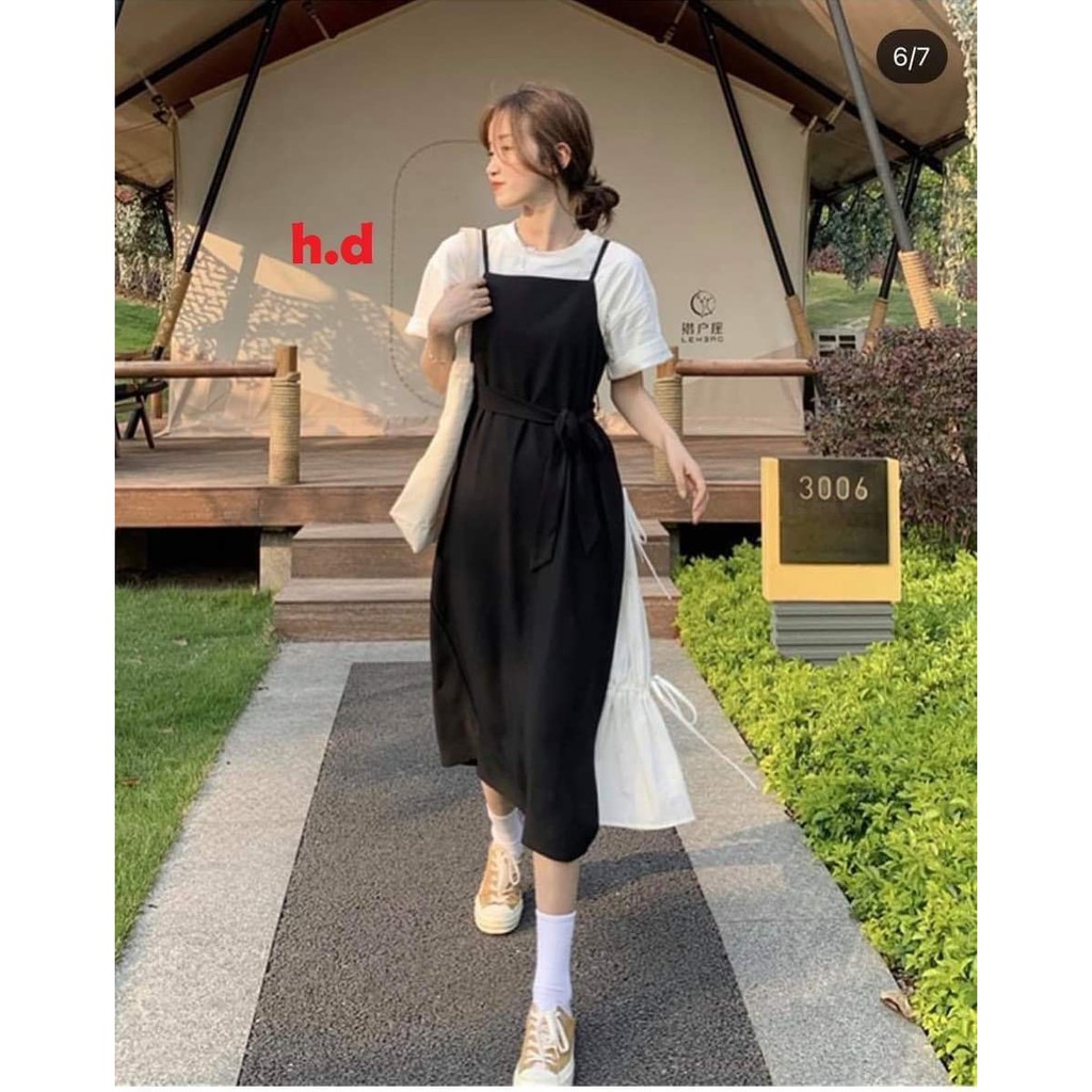 Sét yếm buộc eo phối váy trắng HARIQUEEN
