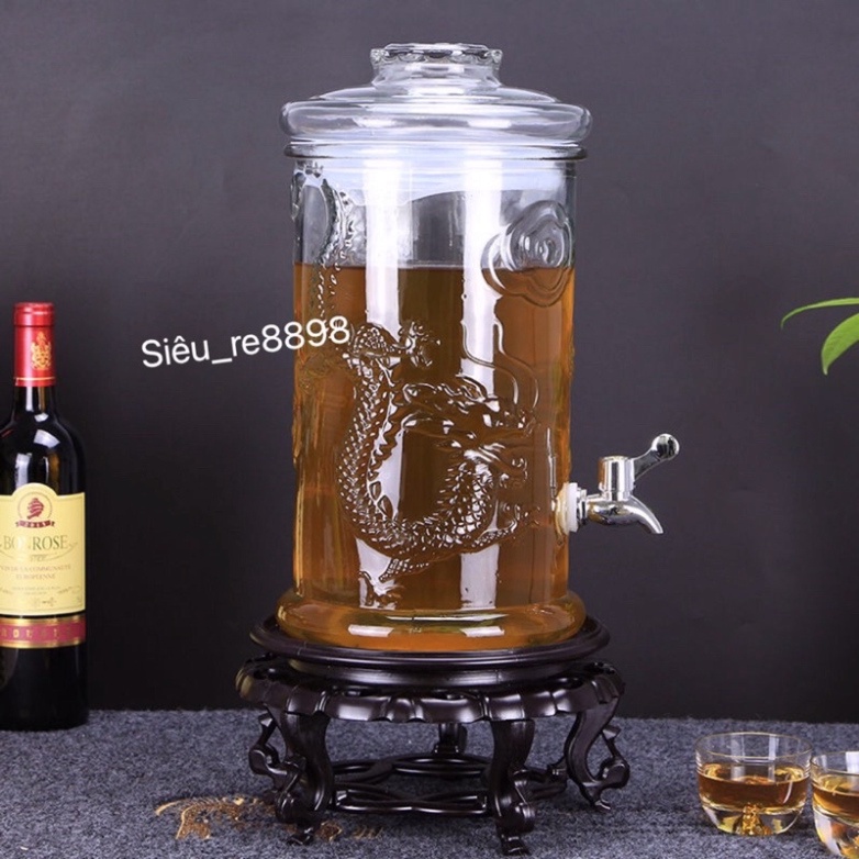 Bình Thuỷ Tinh Ngâm Rượu Trụ Rồng 6 Lít, 8 Lít, 10 Lít, 12 Lít, 15 Lít Có Vòi và Không Vòi