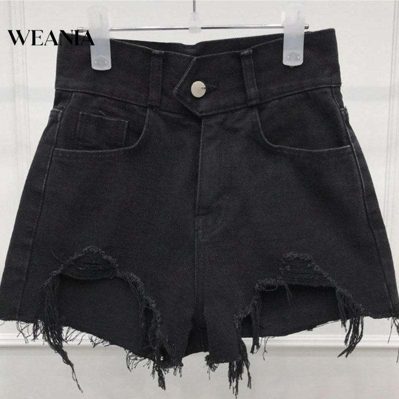 Quần Short Denim Lưng Cao Thiết Kế Xẻ Rách Phong Cách Quyến Rũ
