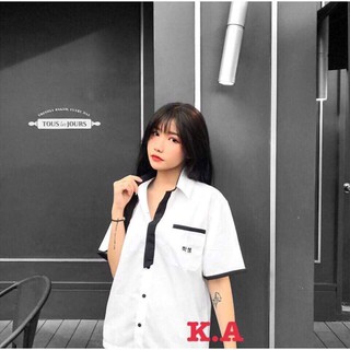 Đẹp- áo sơ mi hàn phối. chất lụa thô. áo sơ mi, áo đôi. size m l